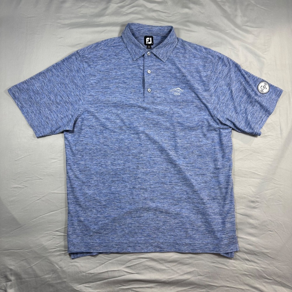 FootJoy Mens XL Blue Space Dye Golf Polo‎ Shirt Performance Embroidered Sleeves